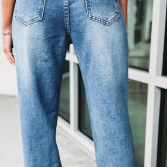 Open Panel High Rise Distressed Rhinestone Jeans - Picture 5 of 5